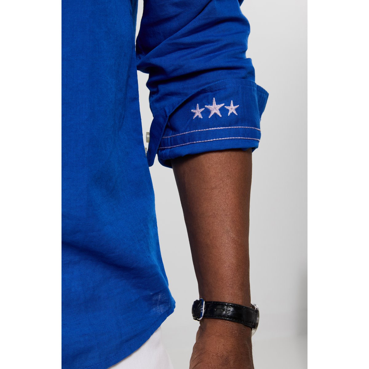 Chemise à manches longues en mélange de lin bleu, JOE BROWNS