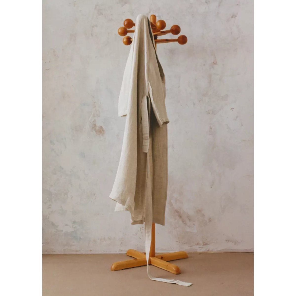 Peignoir en coton et lin à mini tissage gaufré sable, MANGO HOME
