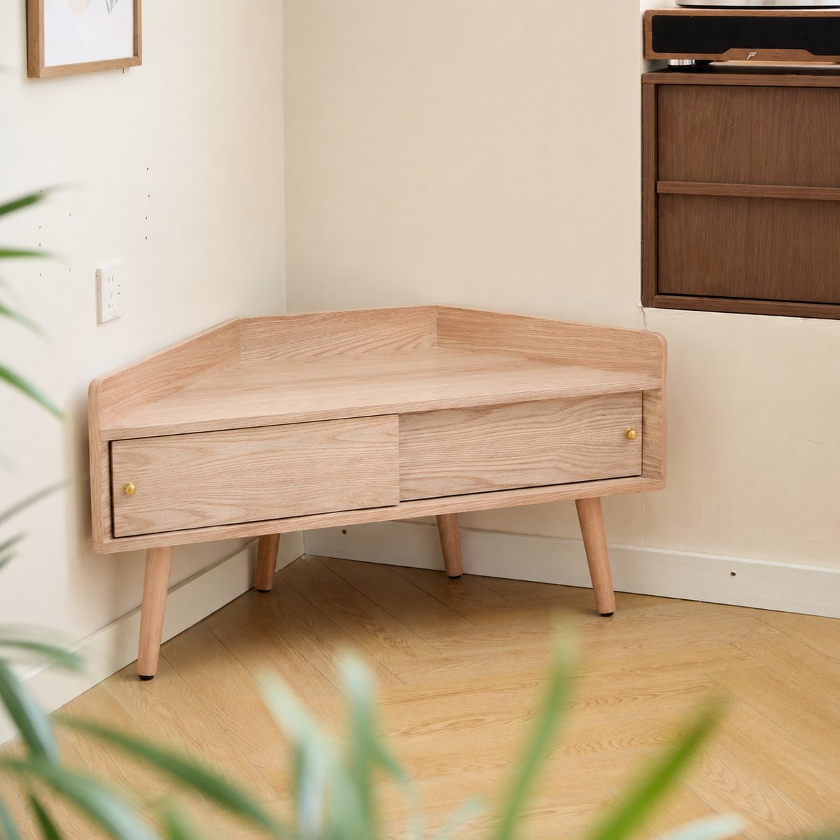 Meuble TV d'angle 2 portes, bois, TORUN marron, NORDLYS