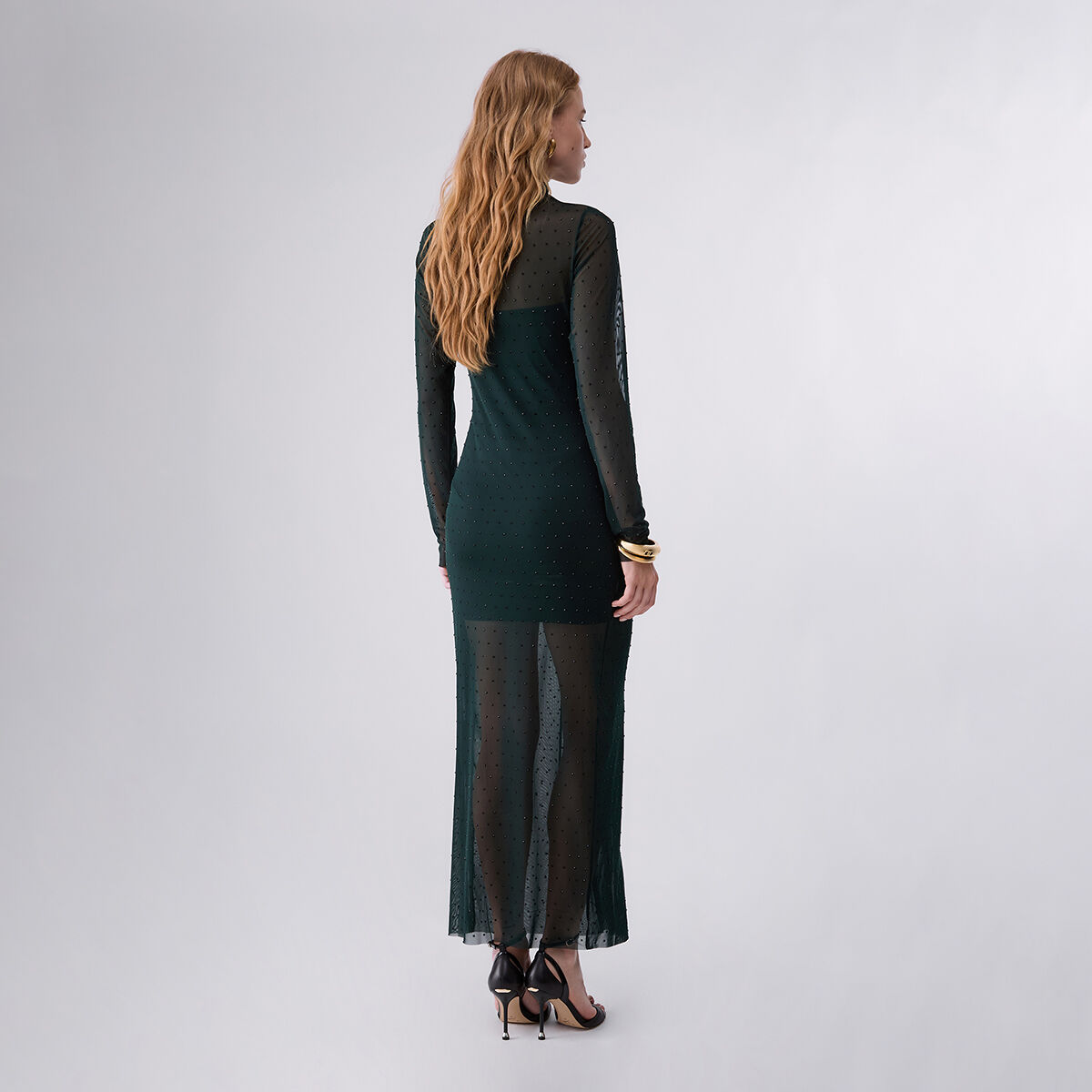 Robe longue en tulle avec strass vert foncé, LIU JO
