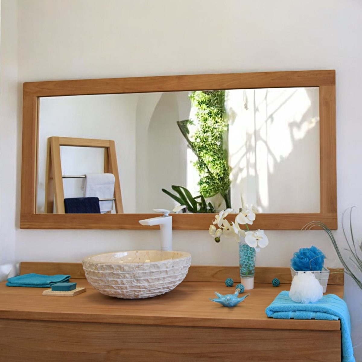 Miroir rectangulaire en teck massif 180 x 70 cm - LAZY naturel, WILDWATER