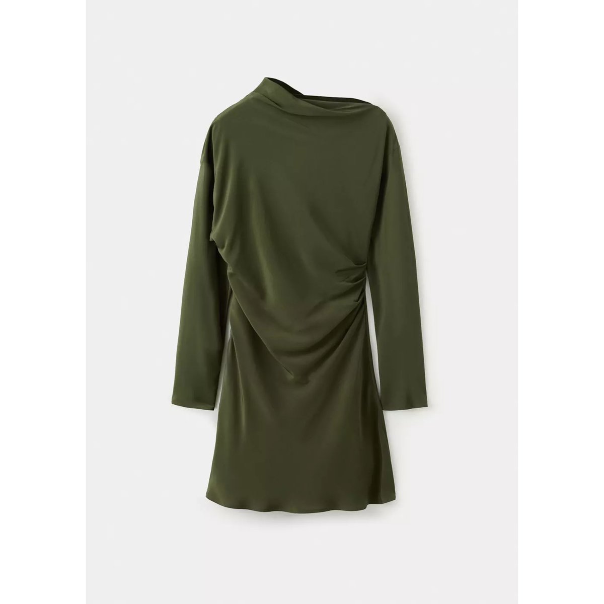 Robe col bateau froncée vert pastel, MANGO