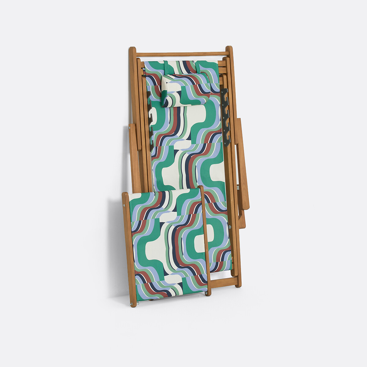 Chaise longue en acacia massif, tissu avec motif graphique, SONGE VERT vert/bleu, MAPOÉSIE X LA REDOUTE INTÉRIEURS