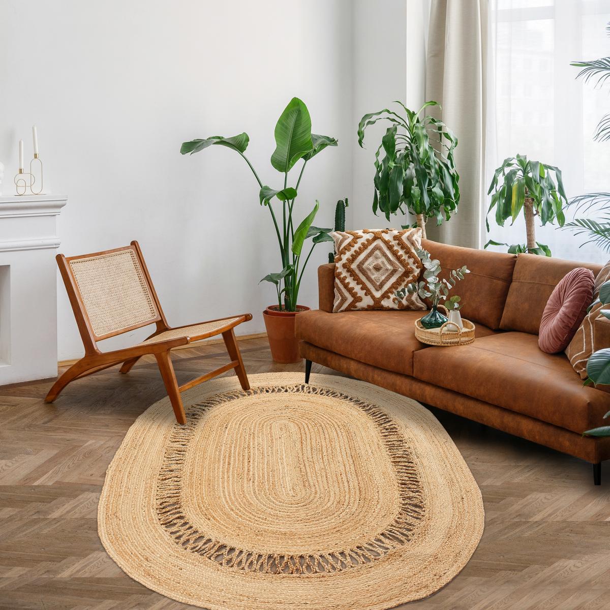 Tapis jute fait main JUTOVAL beige, UN AMOUR DE TAPIS