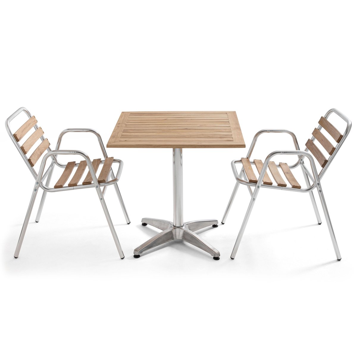 Table de terrasse rabattable et 2 chaises en aluminium et bois, TIMES SQUARE marron, OVIALA