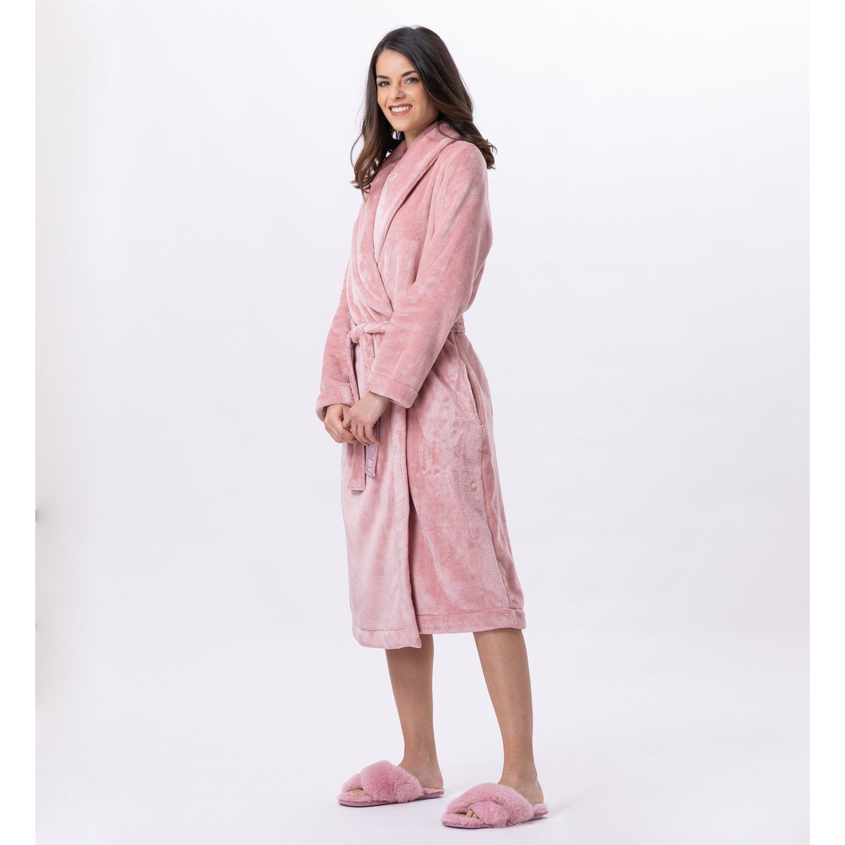 Peignoir en peluche flanelle ESSENTIEL H61B rose, LE CHAT