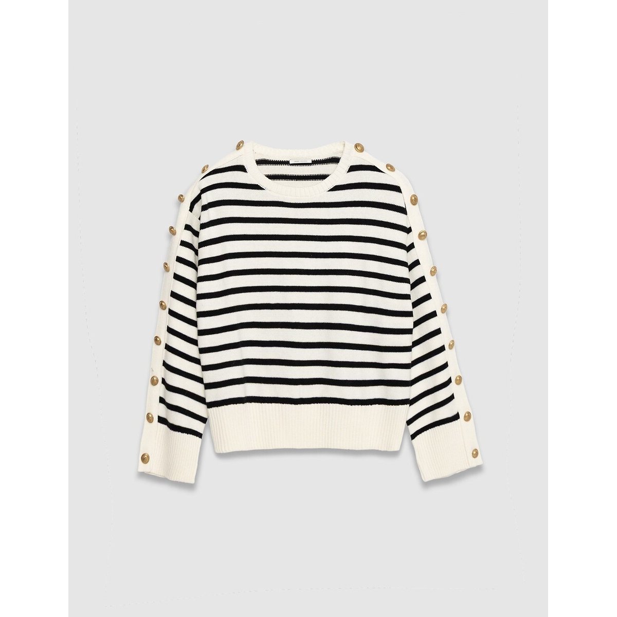 Maglia alla marinara con scollo rotondo e maniche abbottonate nero/bianco, IKKS