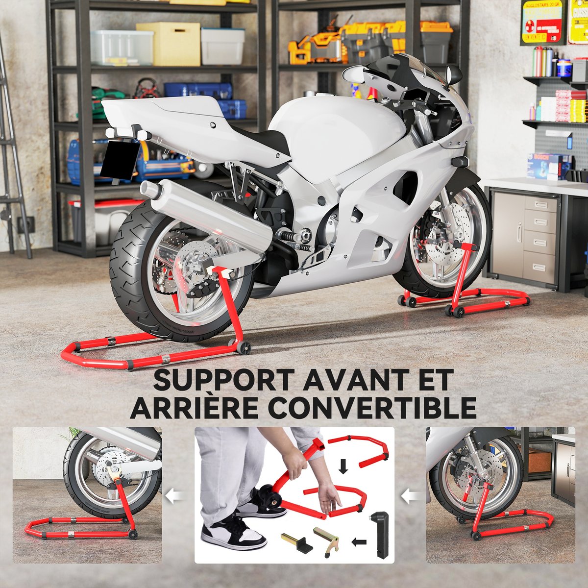 Support pour moto Acier Rouge rouge, HOMCOM