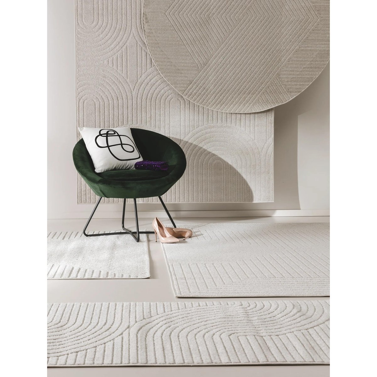 Tapis d'extérieur & intérieur rond MARS crème, BENUTA
