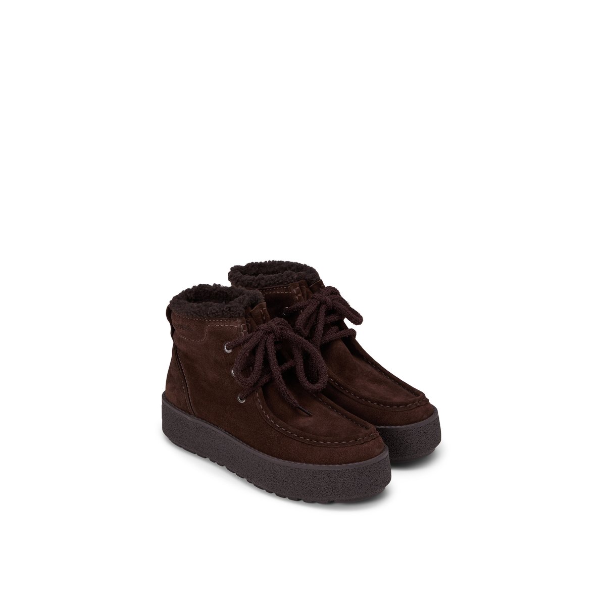 Chaussures à lacets montant jusqu'à la cheville, modèle Pia en cuir velours souple marron foncé, MARC O'POLO