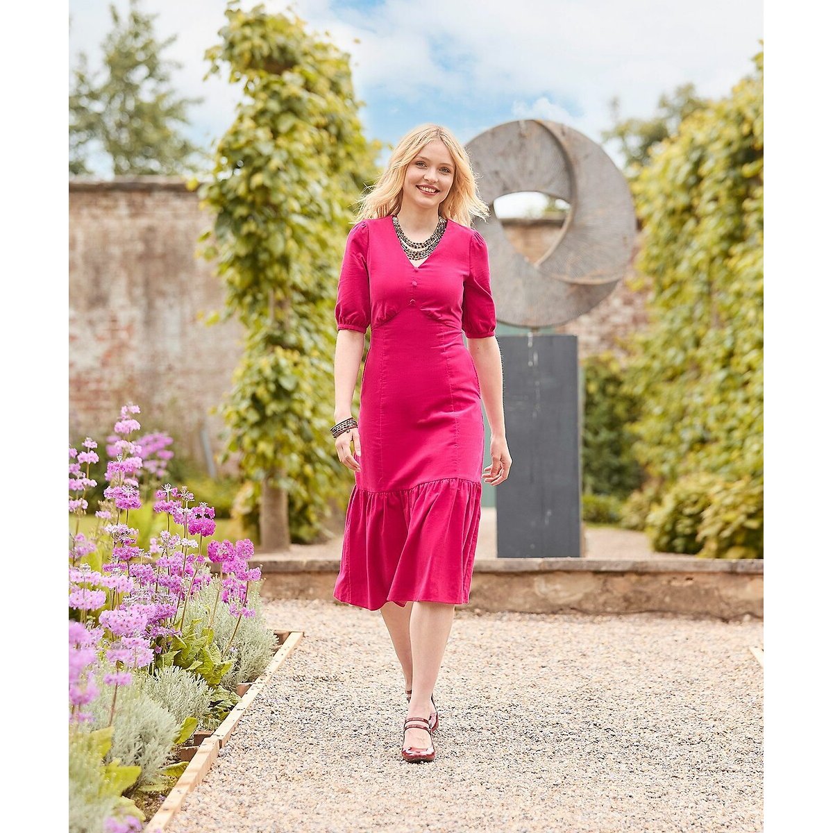 Corduroy Puff Sleeve Dress pink, JOE BROWNS