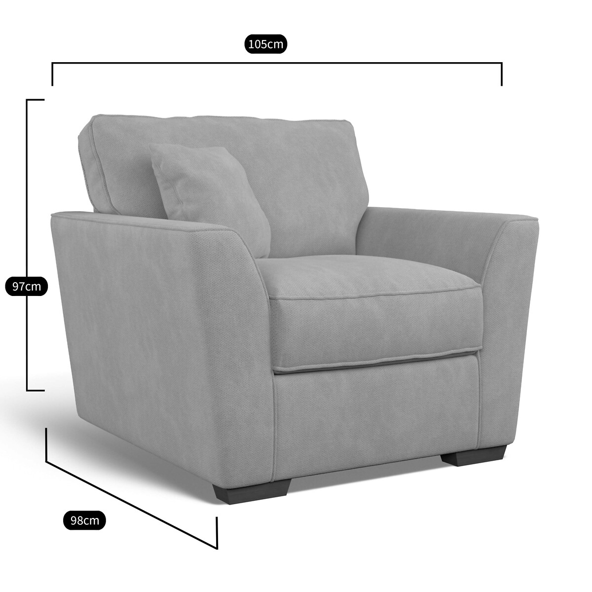 Florence Soft Brushed Armchair with Dark Wood Legs silver, ÉDITÉ