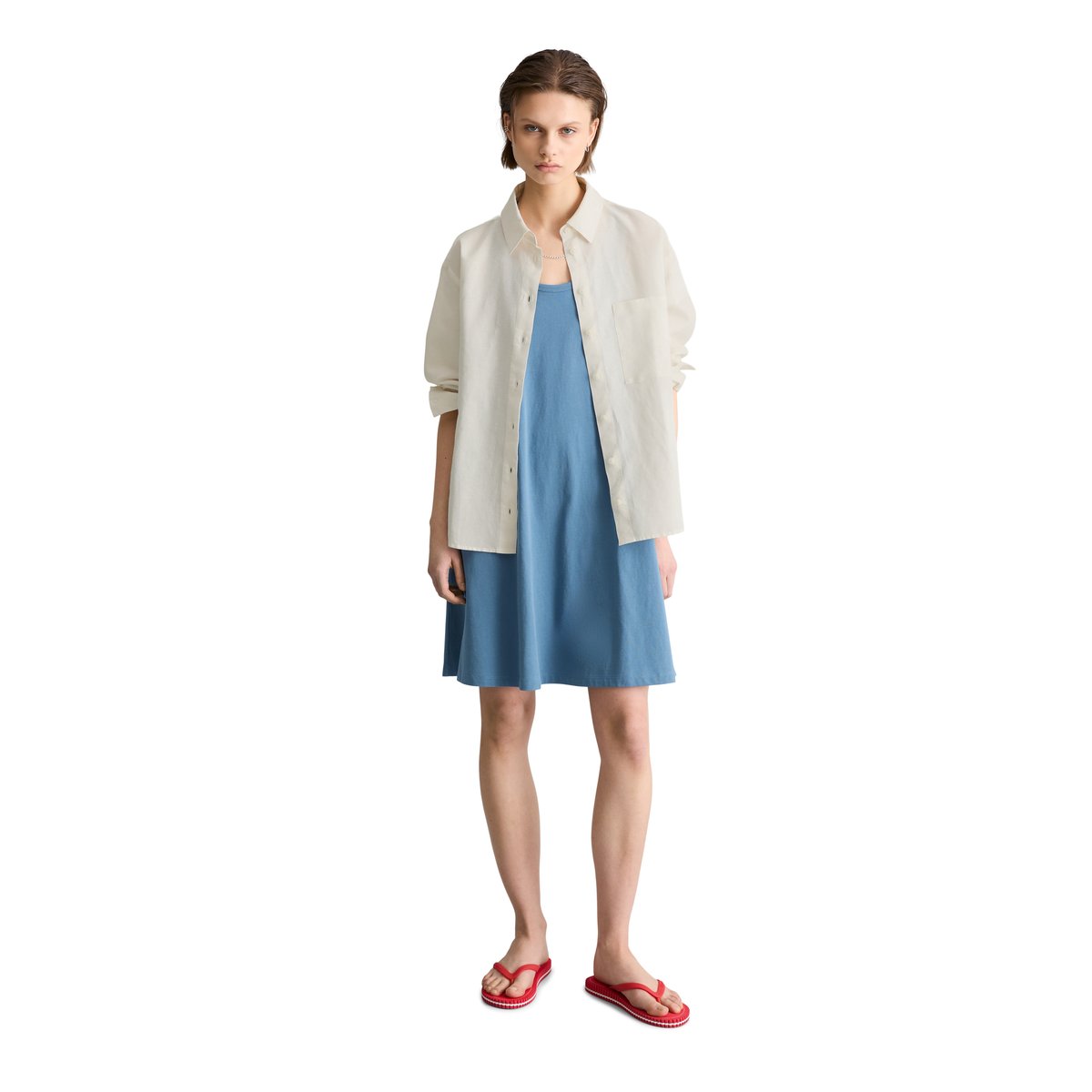 Blouse relaxed en mélange de lin et de coton blanc, MARC O’POLO DENIM