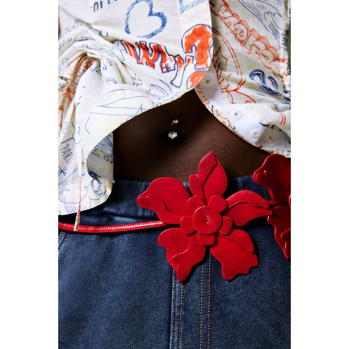 Ceinture fleurs effet cuir rouge, DESIGUAL