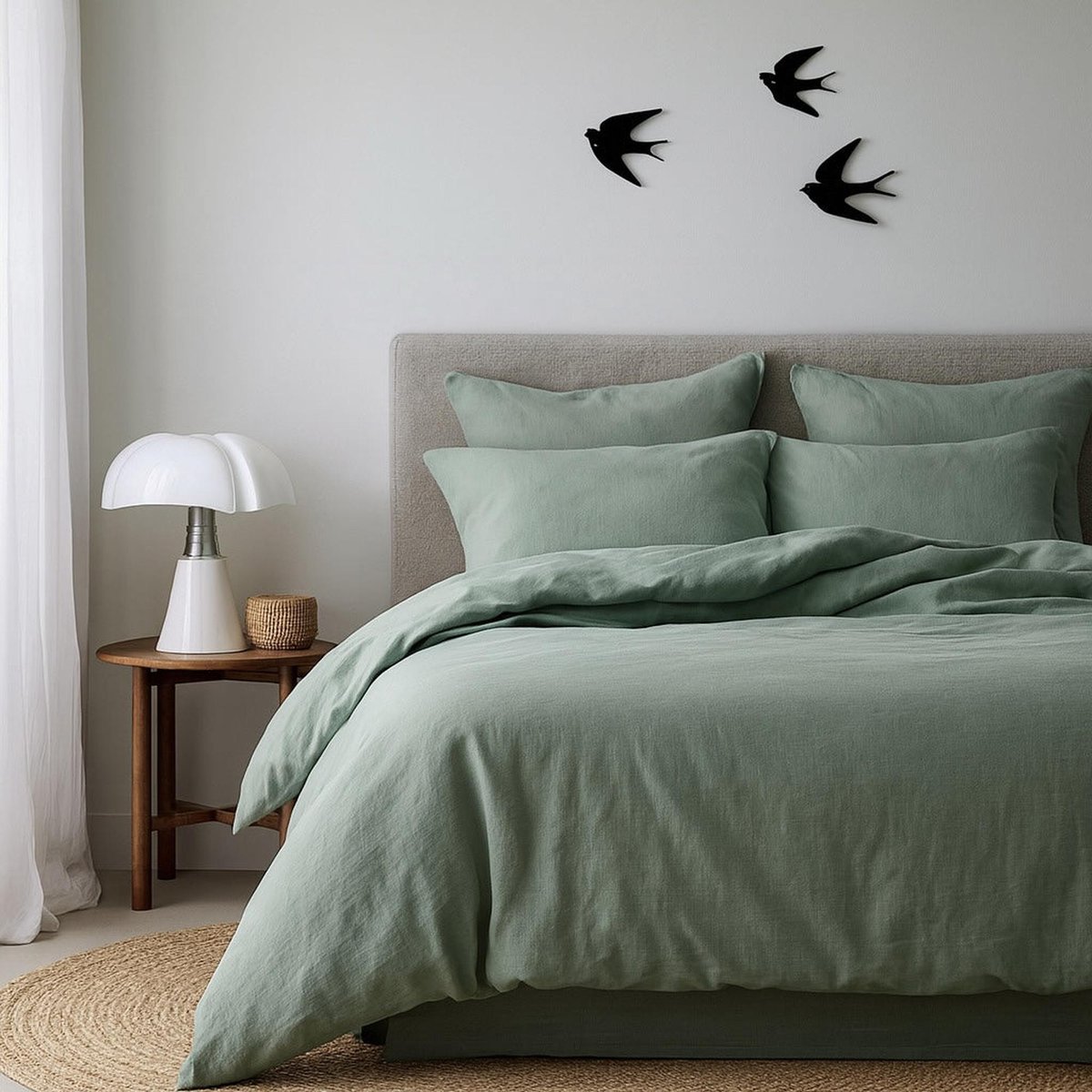 Drap housse coton lavé LUNA vert céladon, FEBRONIE