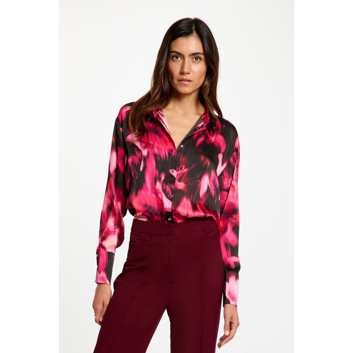 Chemise satinée col à revers multicolore, MORGAN