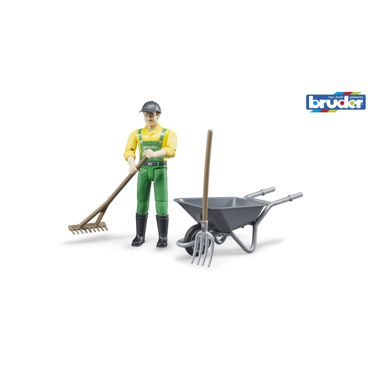 Figurine fermier avec brouette et accessoires multicolore, BRUDER