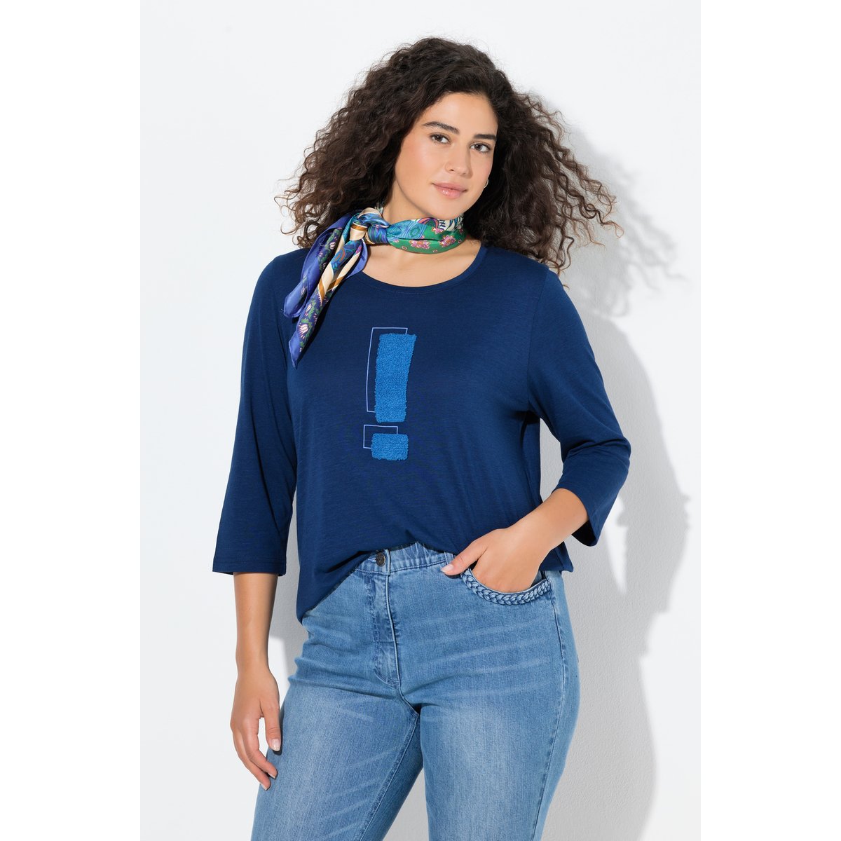 T-shirt grand point d'exclamation bleu foncé, ULLA POPKEN