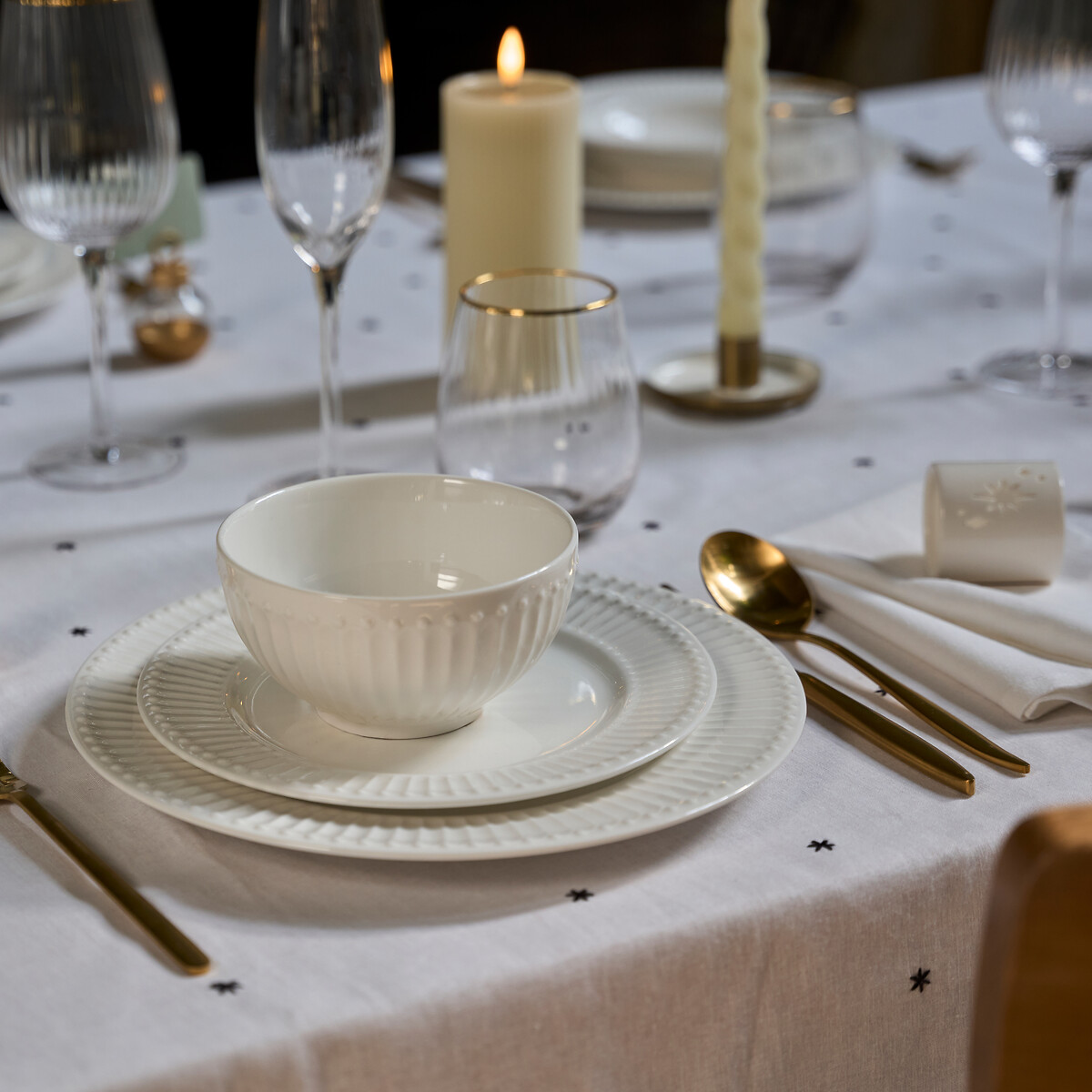 Confezione da 4 portatovaglioli in ceramica, Christmas bianco, LA REDOUTE INTERIEURS