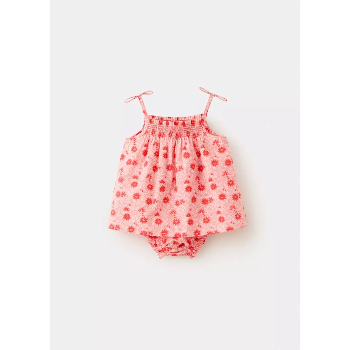 Robe et culotte coton imprimé à fleurs rose, MANGO BABY