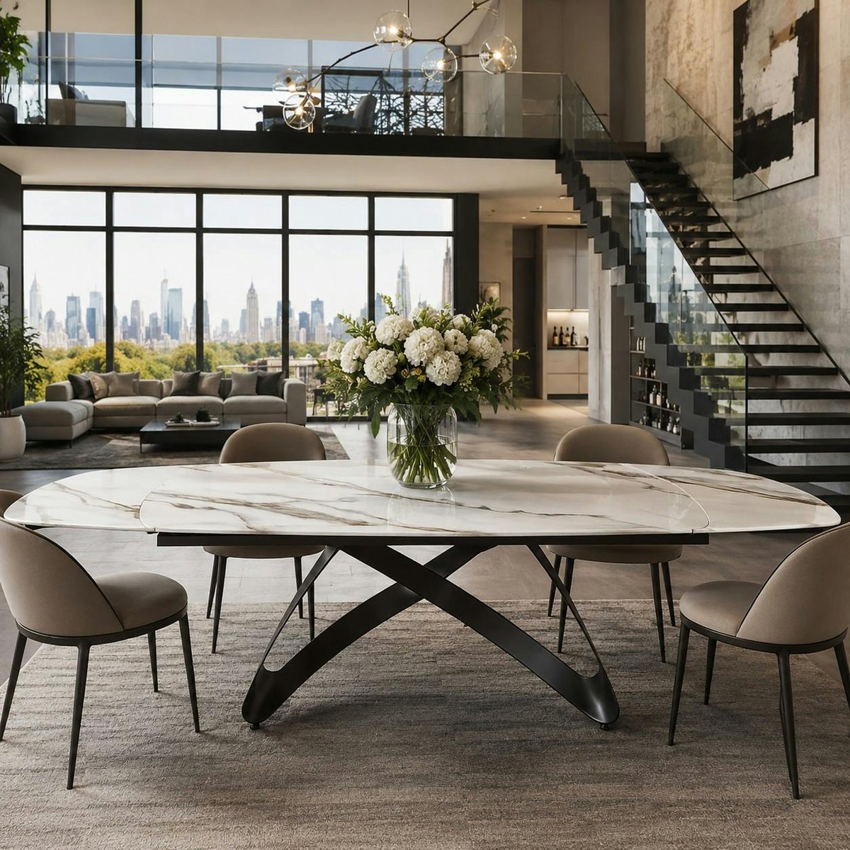 Table design en céramique, plateau extensible 8 / 10 places LORA marbre blanc, PIER IMPORT