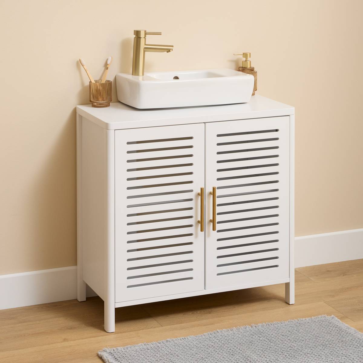 Meuble sous-lavabo carré avec portes OREA blanc, 5FIVE SIMPLY SMART