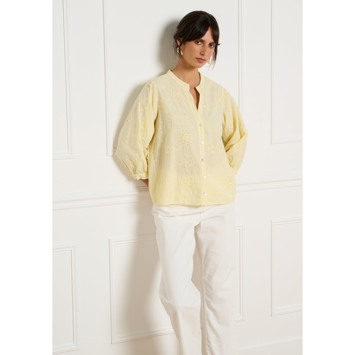Blouse brodée aérienne jaune pastel, LOLALIZA