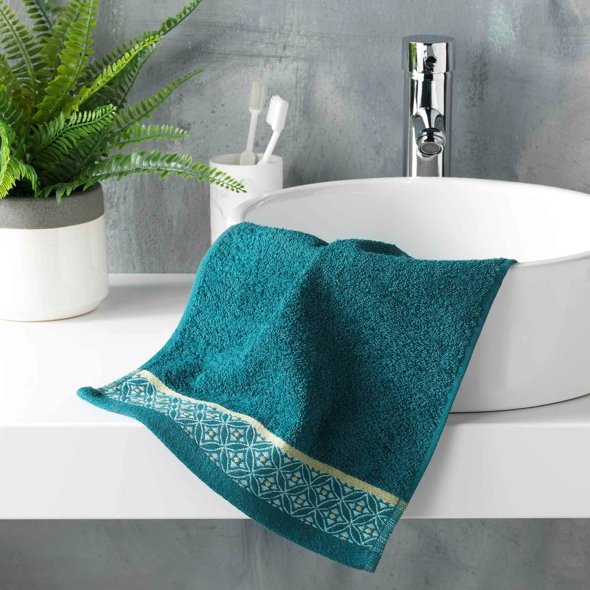 Serviette de toilette 70 x 130 cm Art-Chic Beline gris bleu, EDEN