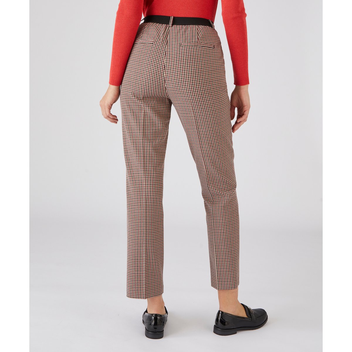 Pantalon 7/8ème bi-stretch marron beige petits carreaux, DAMART