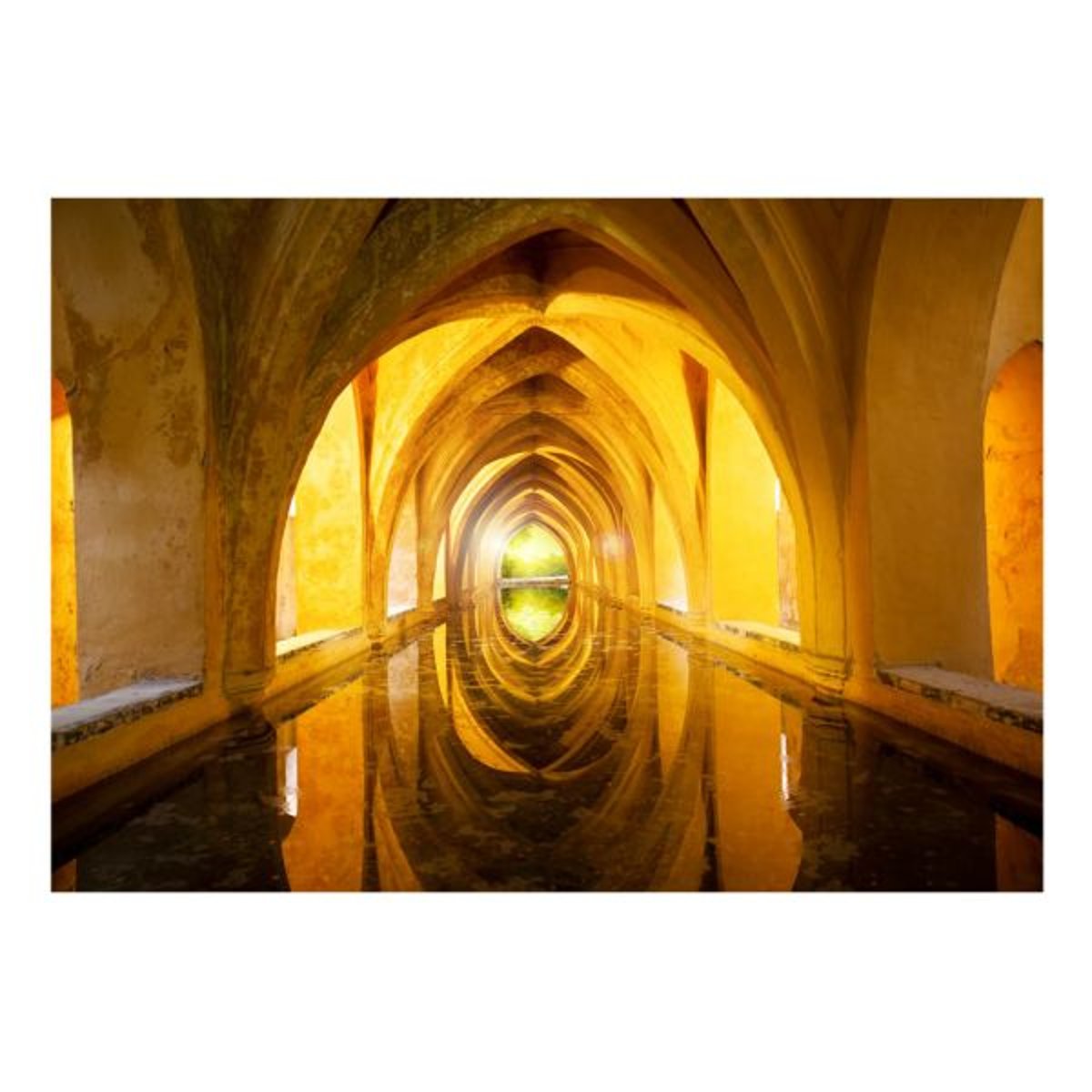 Papier peint intissé panoramique 3D et Perspective The Golden Corridor noir, EDEN