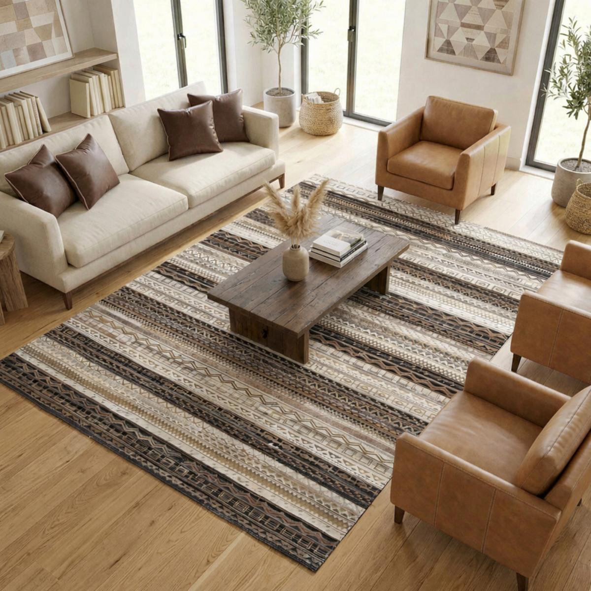 Tapis peau de vache ZAIRA, kilim fait main beige, UN AMOUR DE TAPIS