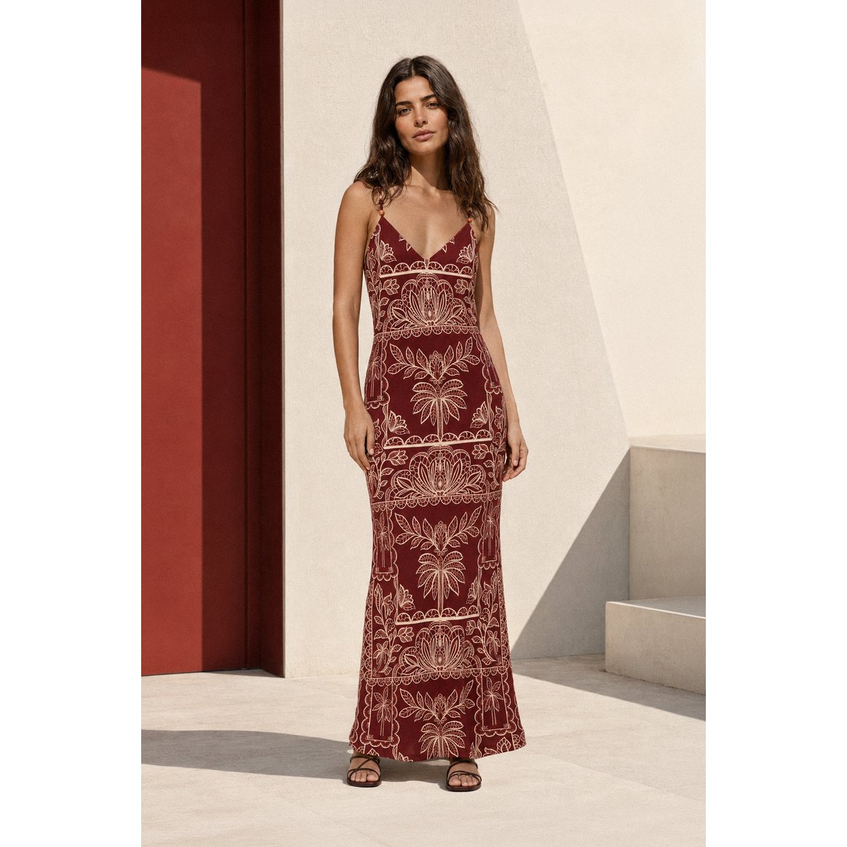 Robe longueur midi ajustée imprimé floral RIBAY 55-palmier, LA PETITE ETOILE