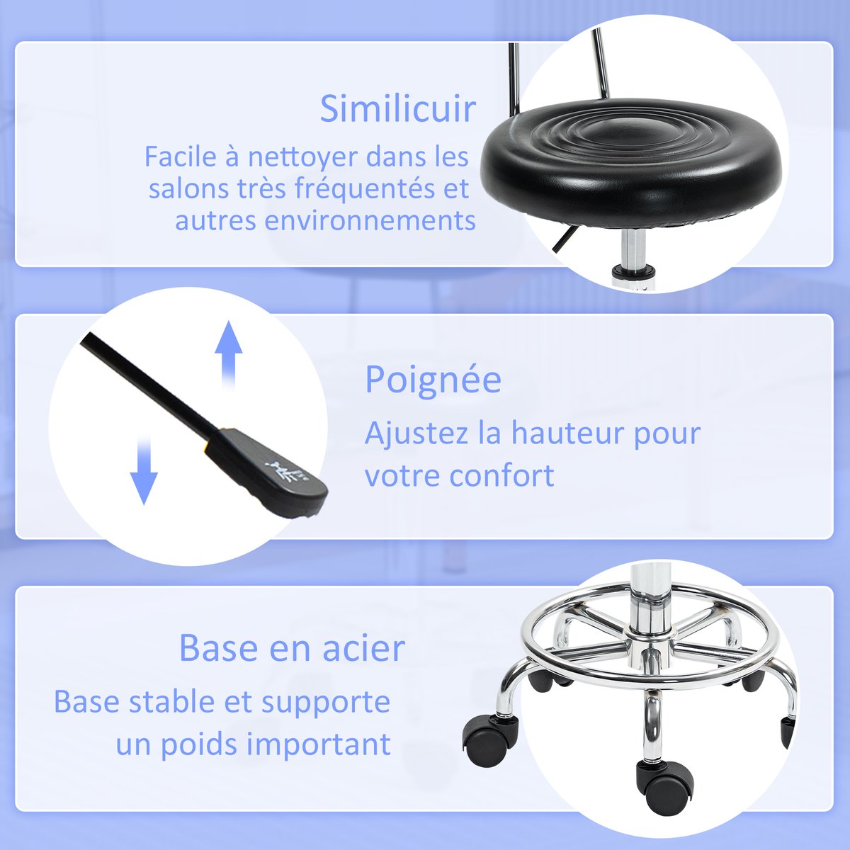 Tabouret de salon Acier Noir noir, HOMCOM