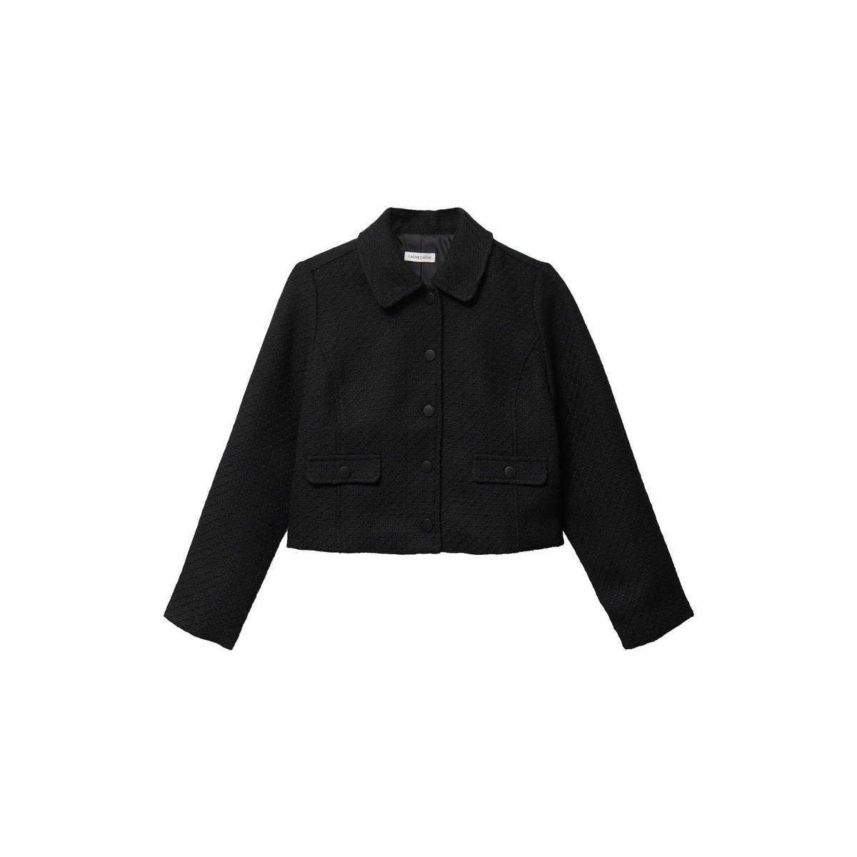 Veste droite cropped en tweed noir, CACHE CACHE