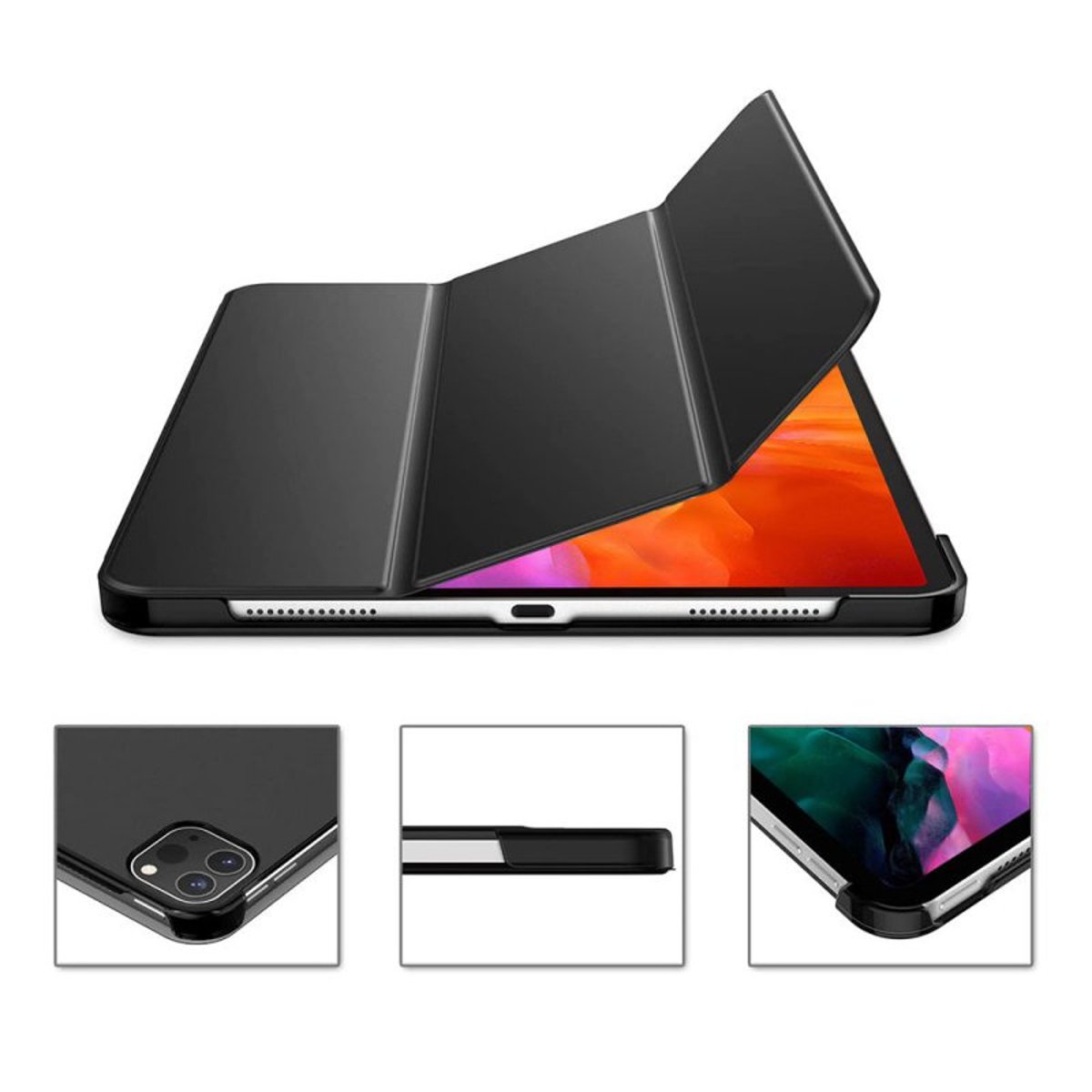 Etui Smart Cover à rabat avec support pour iPad Pro 12.9" (2018/2020/2021) noir, EVETANE