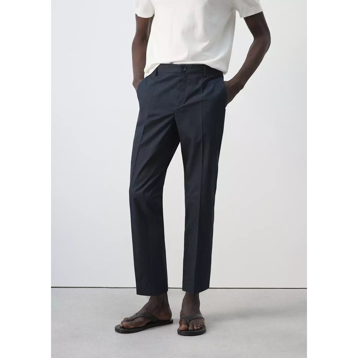 Pantalon slim fit cropped coton mélangé bleu marine, MANGO MAN