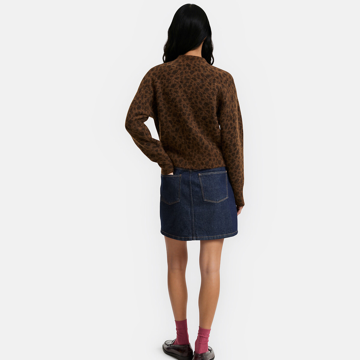 Pull col montant imprimé léopard en alpaga et laine mélangés léopard, LA REDOUTE COLLECTIONS