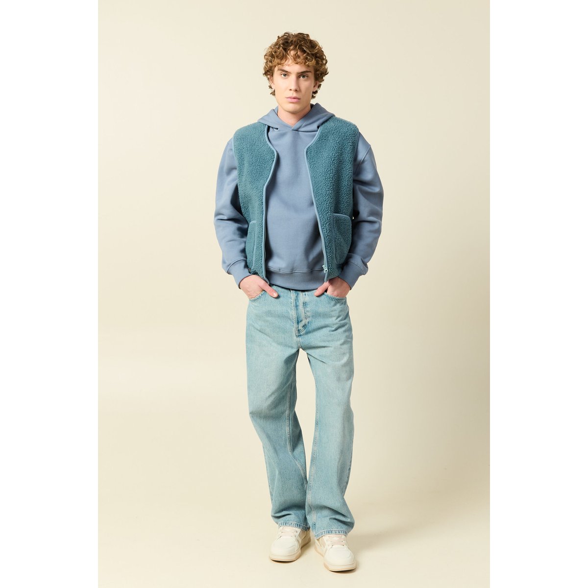 Sweat à capuche manches longues bleu gris, BONOBO