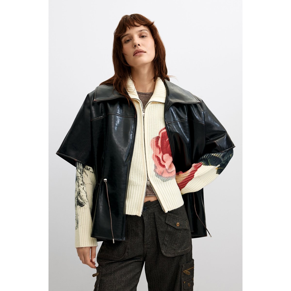 Poncho effet cuir noir, DESIGUAL