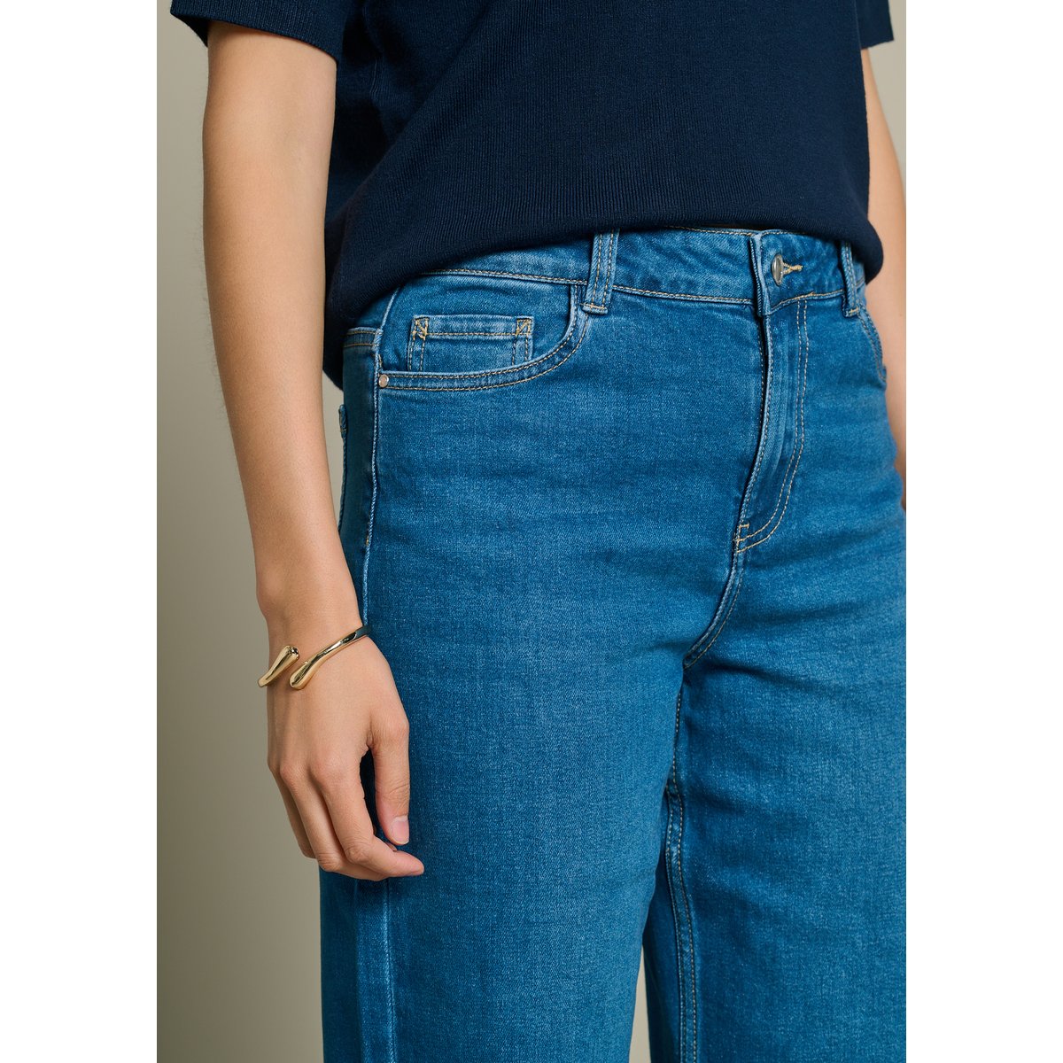 Jean taille haute coupe large bleu, LOLALIZA