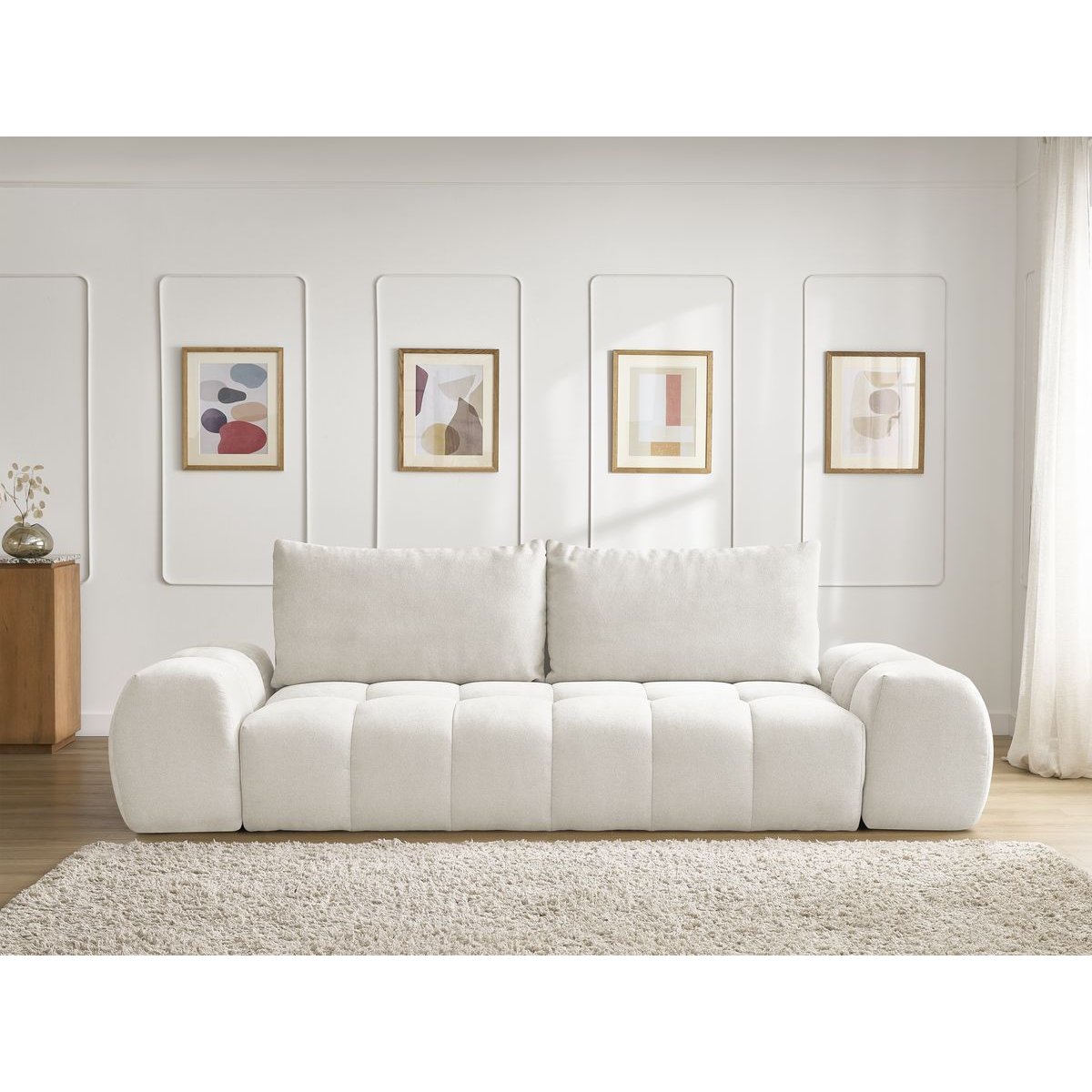 Canapé droit fixe 3 places en tissu texturé, EVEREST blanc, BOBOCHIC