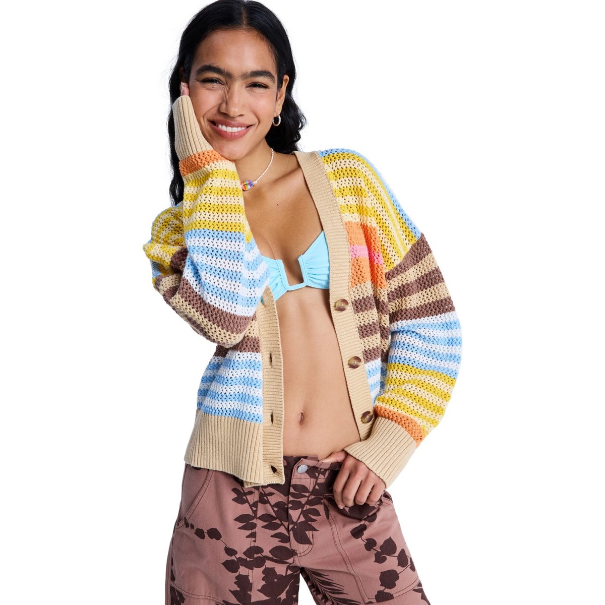 Gilet COSMIC COAST STRIPES. blanc coconut milk horizon prism str, ROXY