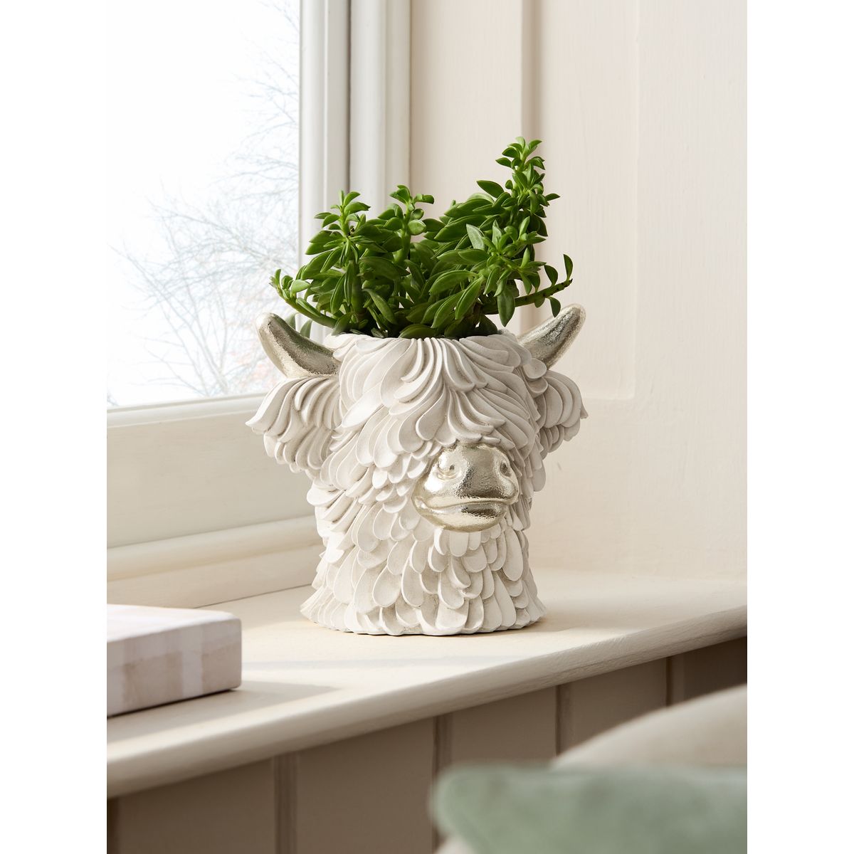 Vase avec tête de vache hamish des highlands crème/or, NEXT