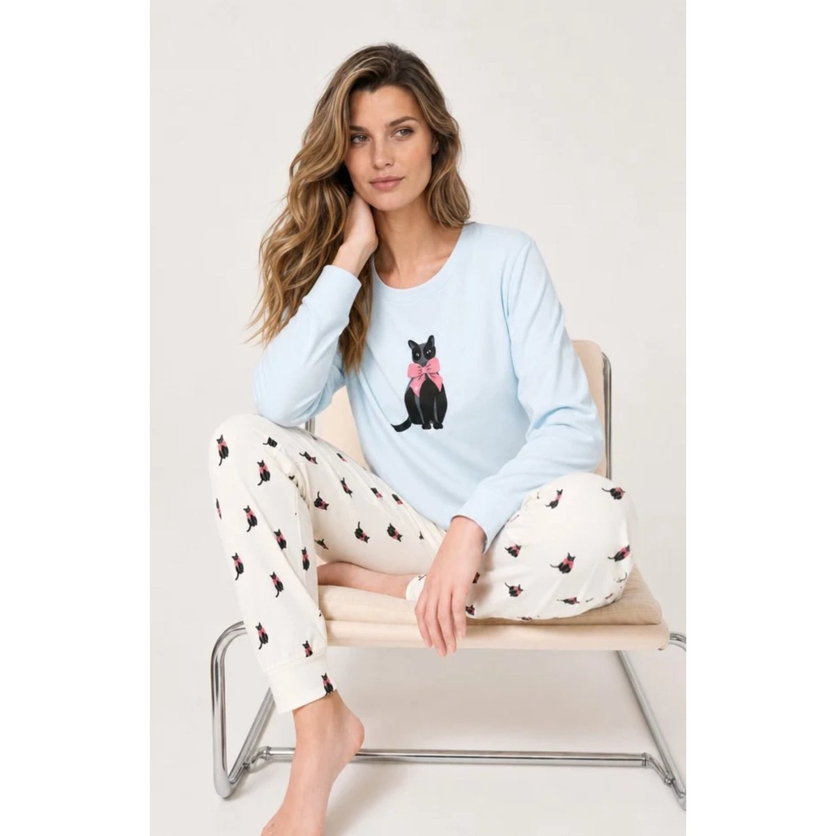 Pyjama en jersey de coton léger imprimé Kitty ivoire, ARTHUR