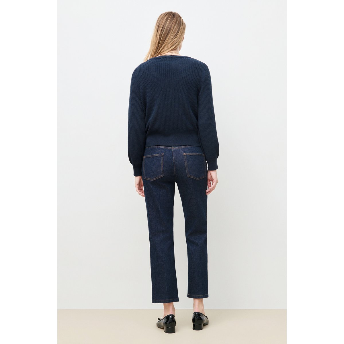 Pull droit col tunisien MBENEDICTE bleu marine, CAROLL