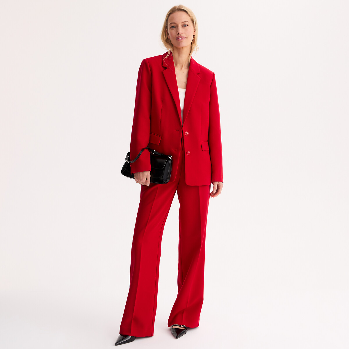 Blazer de corte direito fluído e stretch vermelho, ANNE WEYBURN
