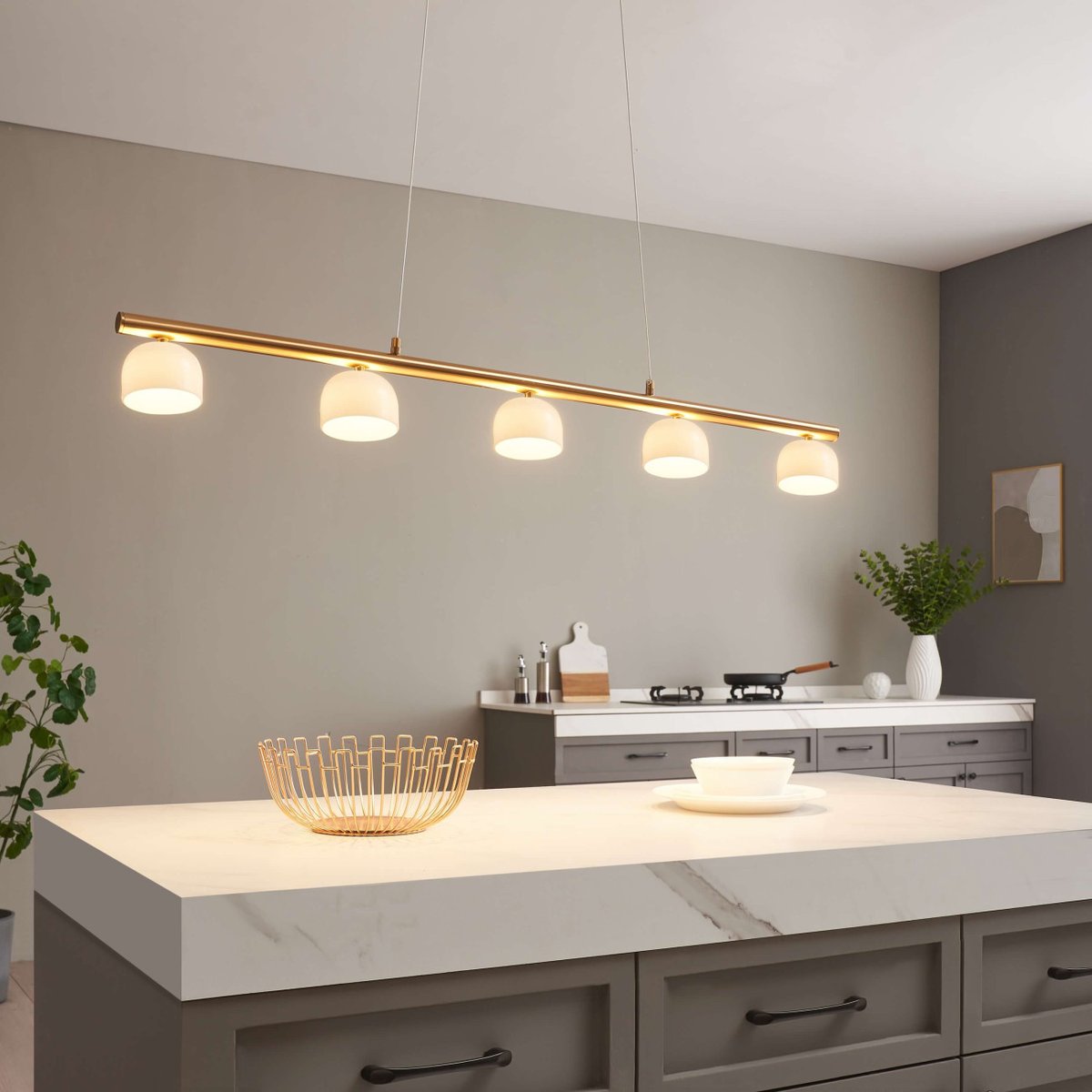 Suspension LED en ligne raffinée - NYSSÉA laiton et blanc, KOSILUM