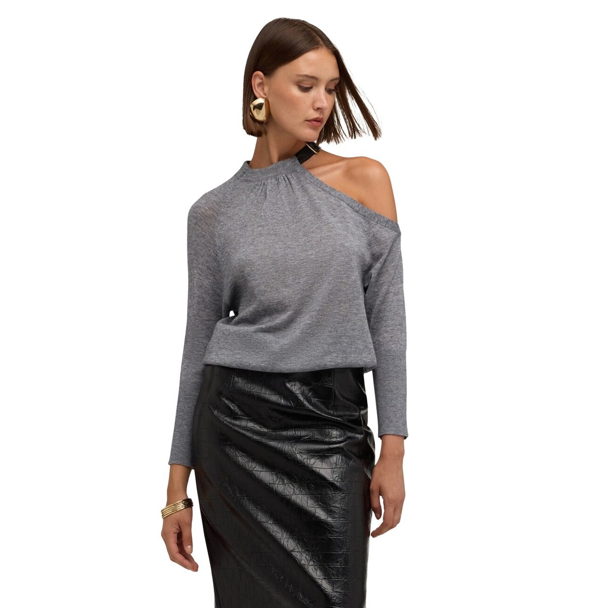 Pull avec découpe sur l'épaule gris, MOTIVI