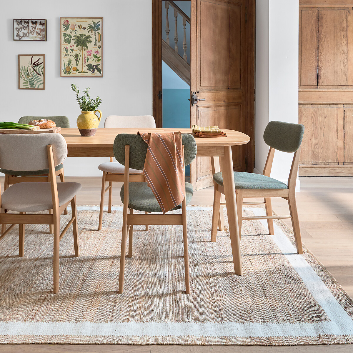 Tapete de juta e lã com contorno, Arian natural/branco, LA REDOUTE INTERIEURS