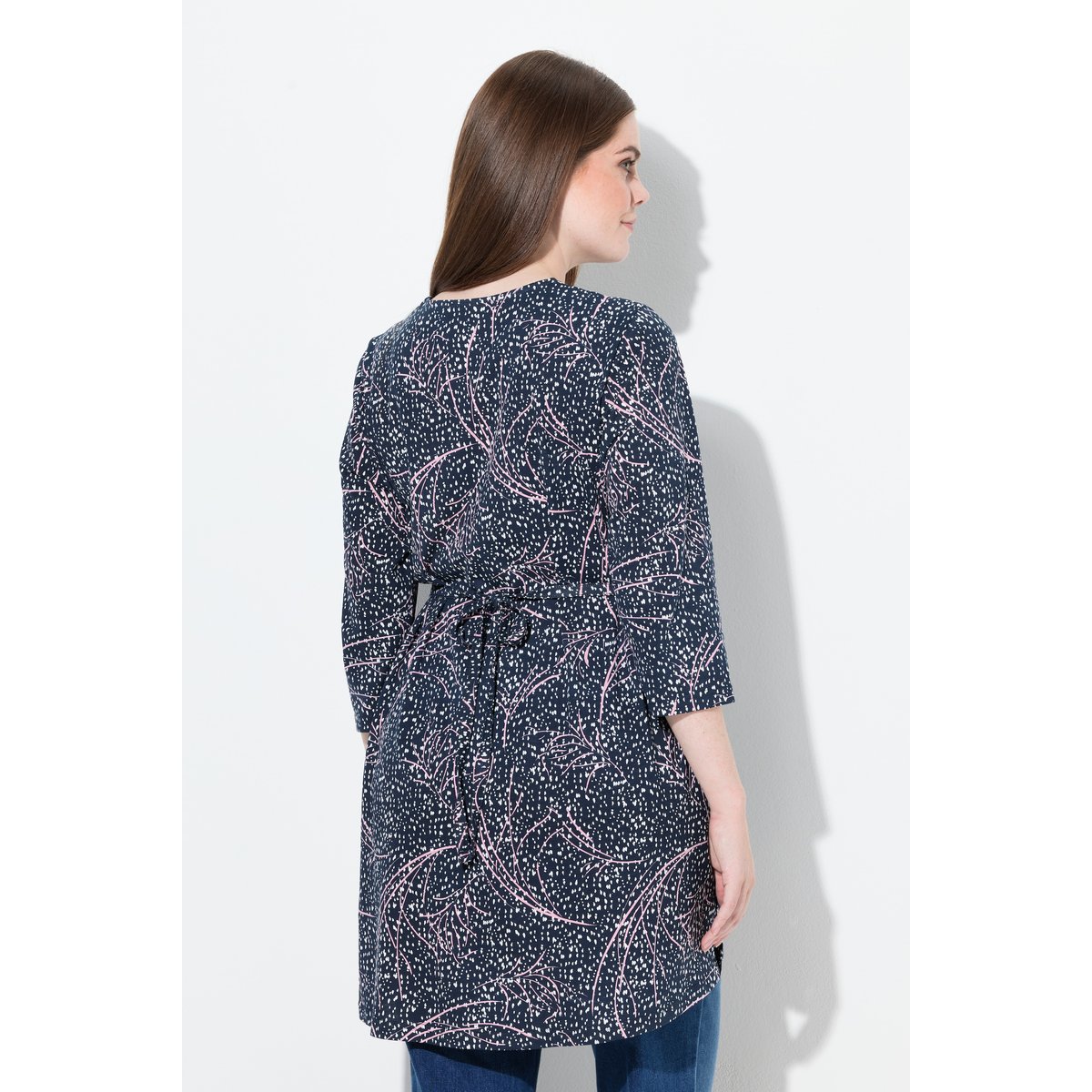 T-shirt long en coton bio marine, ULLA POPKEN